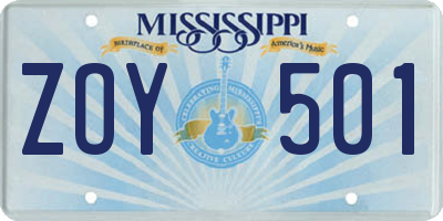 MS license plate ZOY501