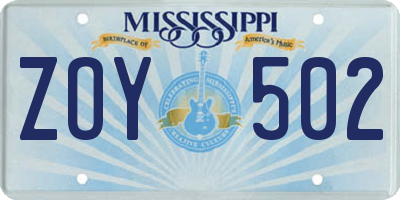 MS license plate ZOY502