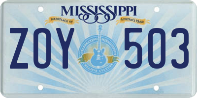 MS license plate ZOY503