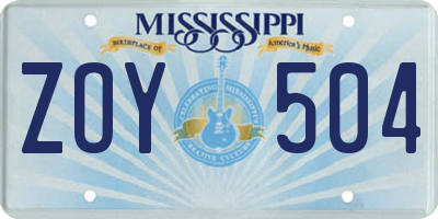 MS license plate ZOY504