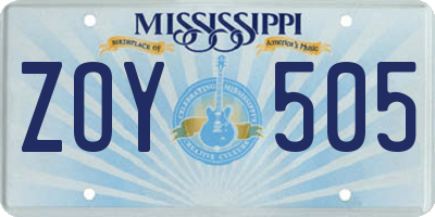 MS license plate ZOY505