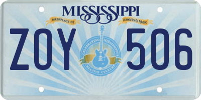MS license plate ZOY506
