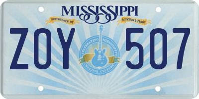 MS license plate ZOY507
