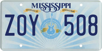 MS license plate ZOY508