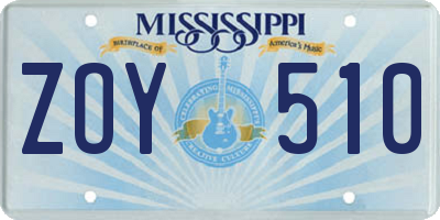 MS license plate ZOY510
