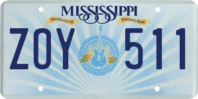 MS license plate ZOY511