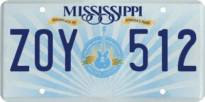 MS license plate ZOY512