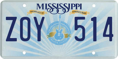 MS license plate ZOY514