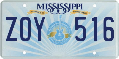 MS license plate ZOY516