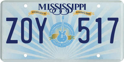 MS license plate ZOY517