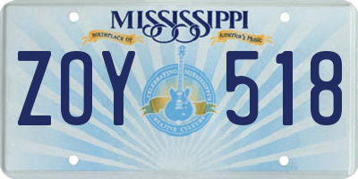 MS license plate ZOY518