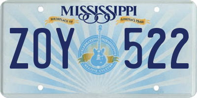 MS license plate ZOY522