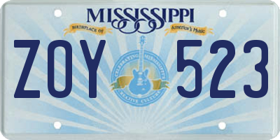 MS license plate ZOY523