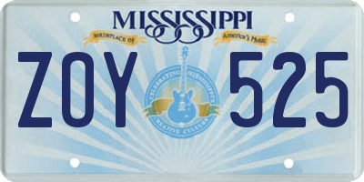 MS license plate ZOY525