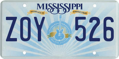 MS license plate ZOY526