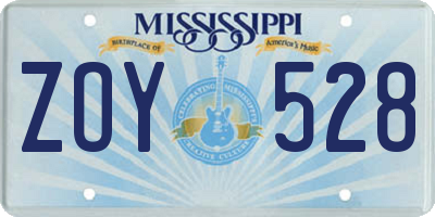 MS license plate ZOY528