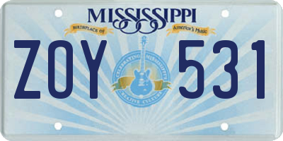 MS license plate ZOY531