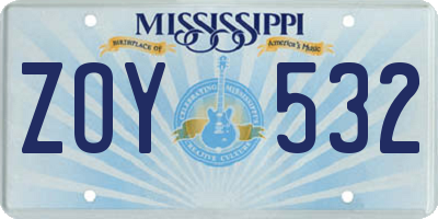 MS license plate ZOY532