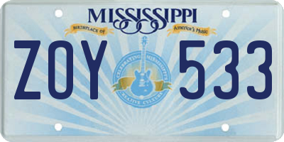 MS license plate ZOY533