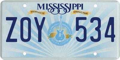 MS license plate ZOY534
