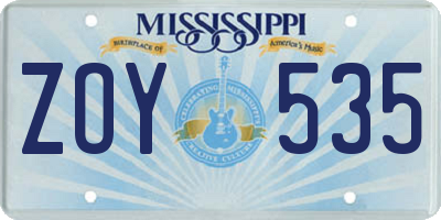 MS license plate ZOY535
