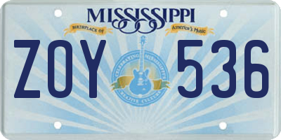 MS license plate ZOY536