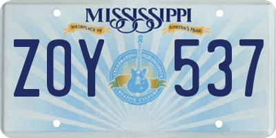 MS license plate ZOY537