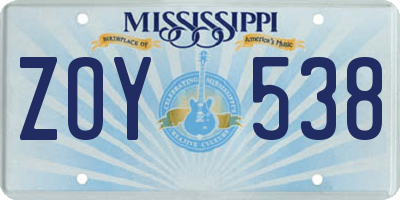 MS license plate ZOY538