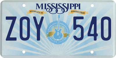 MS license plate ZOY540