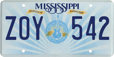 MS license plate ZOY542