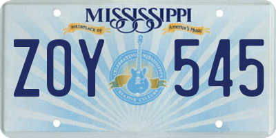 MS license plate ZOY545
