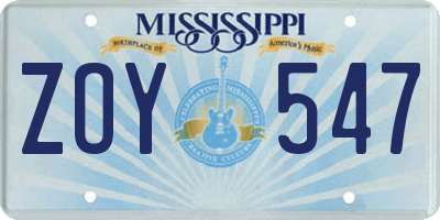 MS license plate ZOY547