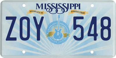 MS license plate ZOY548