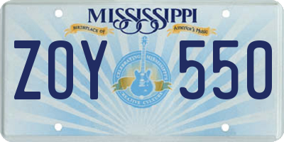 MS license plate ZOY550