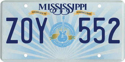 MS license plate ZOY552