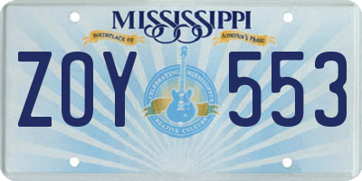 MS license plate ZOY553