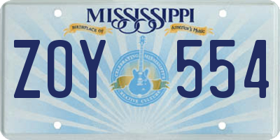 MS license plate ZOY554
