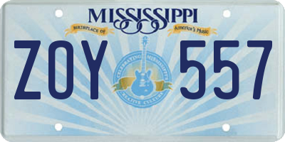 MS license plate ZOY557