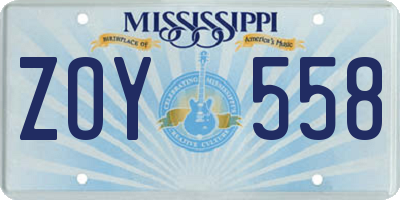 MS license plate ZOY558