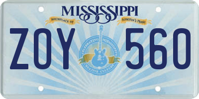 MS license plate ZOY560