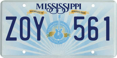 MS license plate ZOY561
