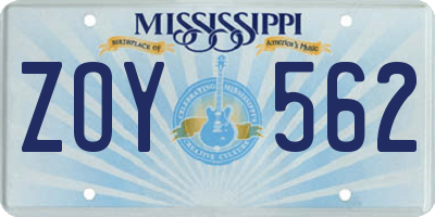 MS license plate ZOY562