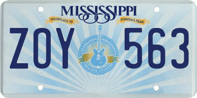 MS license plate ZOY563