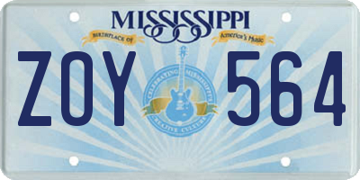 MS license plate ZOY564