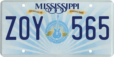 MS license plate ZOY565