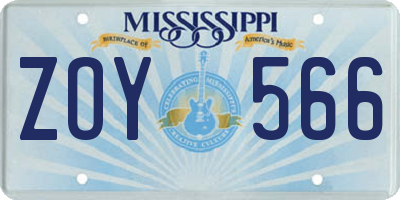 MS license plate ZOY566