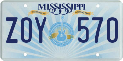 MS license plate ZOY570