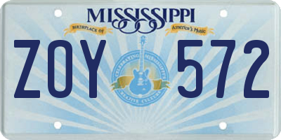 MS license plate ZOY572