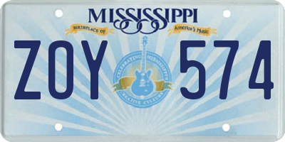 MS license plate ZOY574