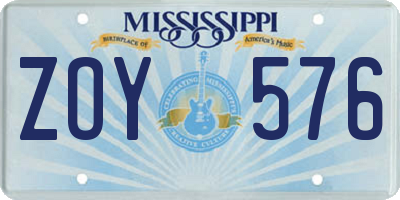MS license plate ZOY576